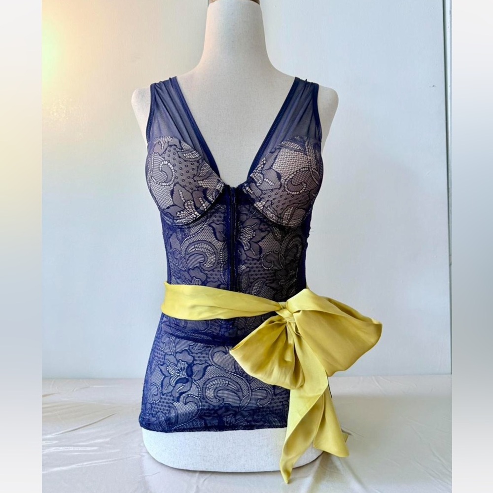 Roberta Di Camarino Elegant Blue Lace Shapewear Blouse M